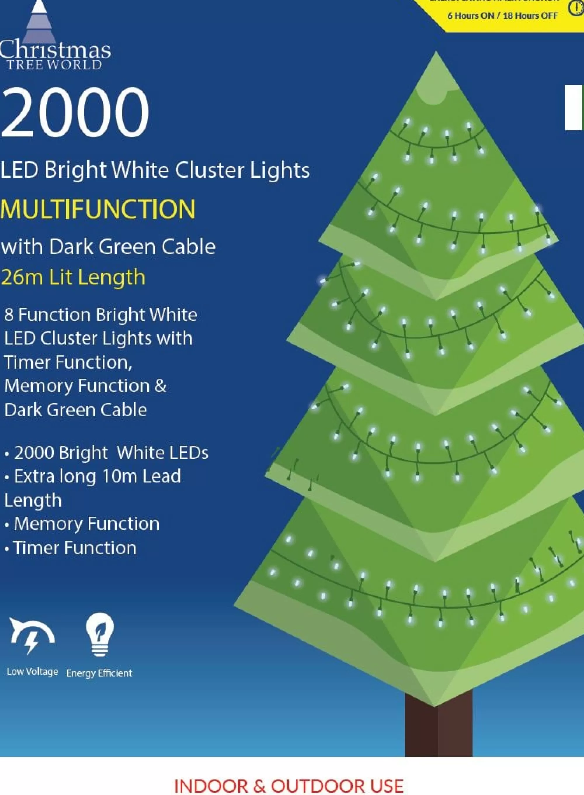 Cheap Christmas Tree World 2000 Multi Function Led Cluster Lights - Bright White