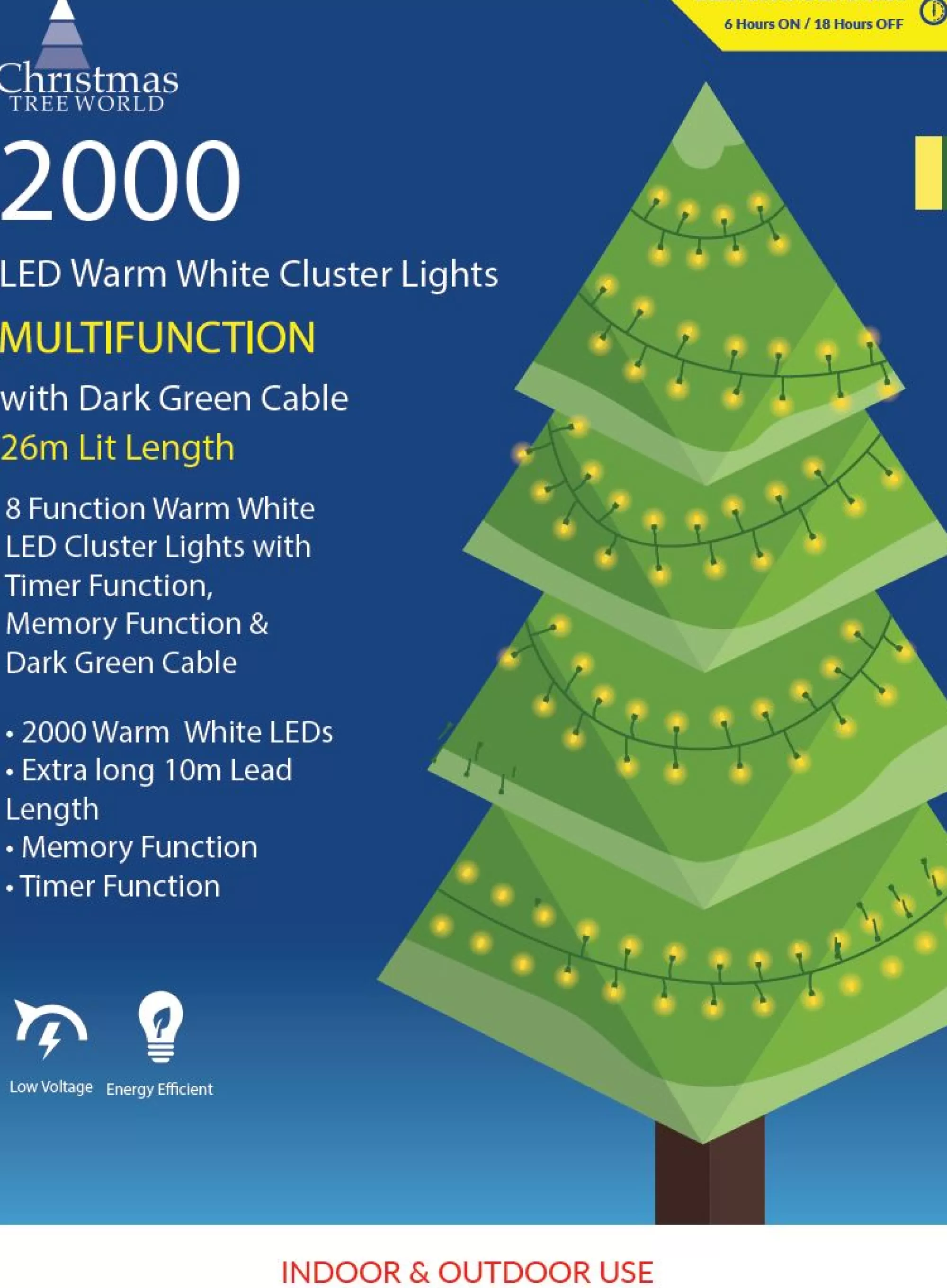 Best Sale Christmas Tree World 2000 Multi Function Led Cluster Lights - Warm White