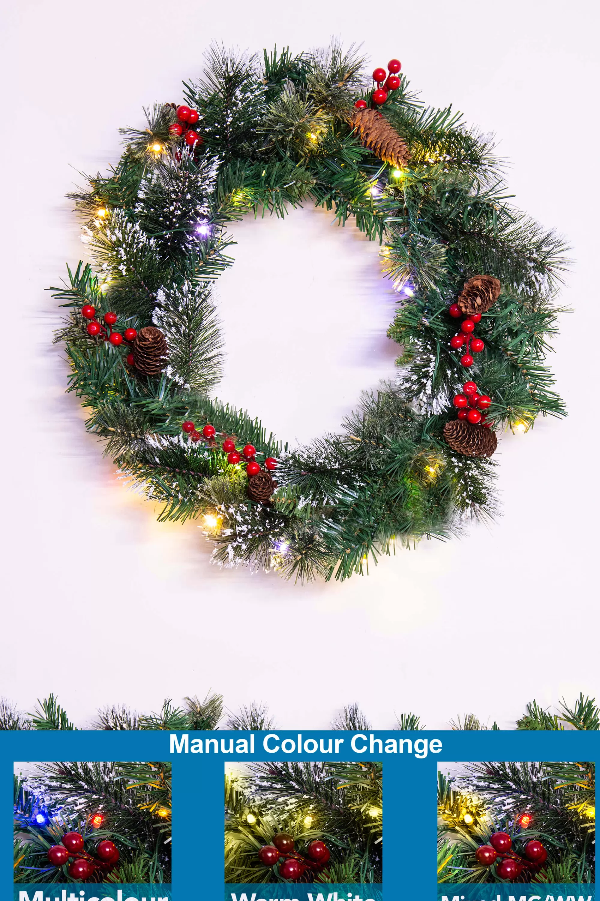 Online Christmas Tree World 50Cm Pre-Lit Decorated Mixed Pine Wreath Warm White/Multicolour Leds