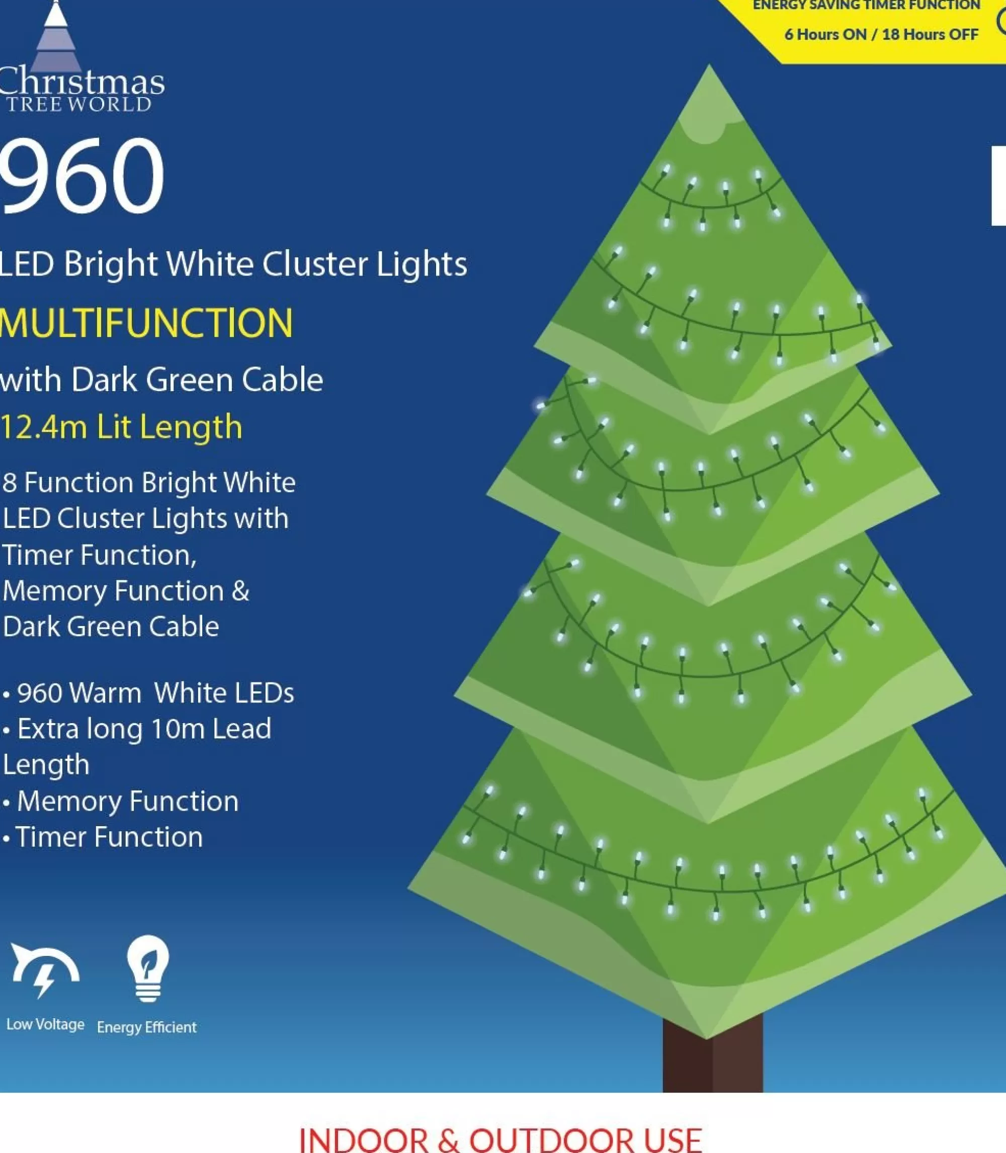 Store Christmas Tree World 960 Multi Function Led Cluster Lights - Bright White