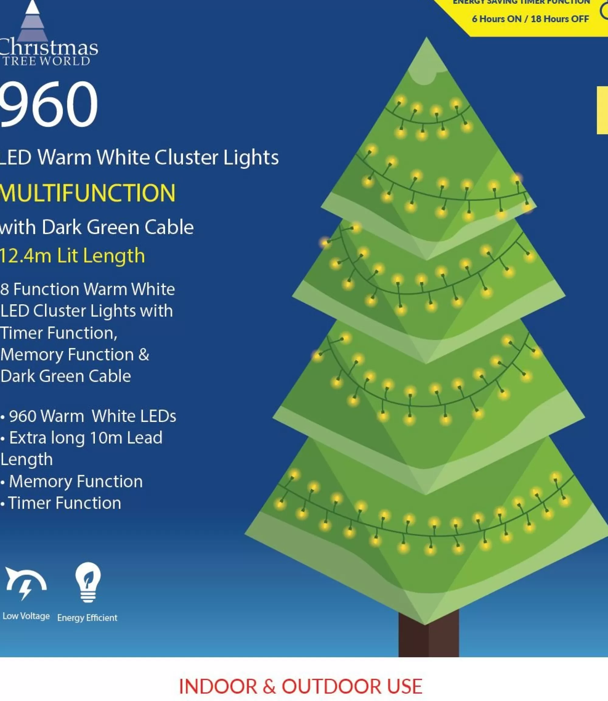 Cheap Christmas Tree World 960 Multi Function Led Cluster Lights - Warm White