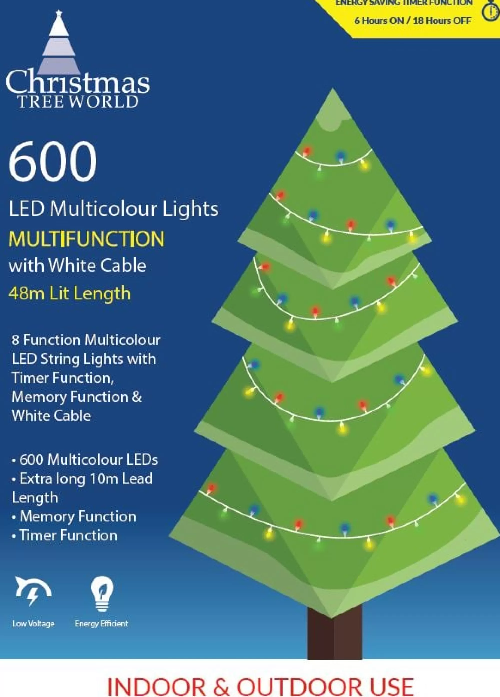 Outlet Christmas Tree World Ctw 600 Multi Function Led Lights With White Cable (3 Colours)