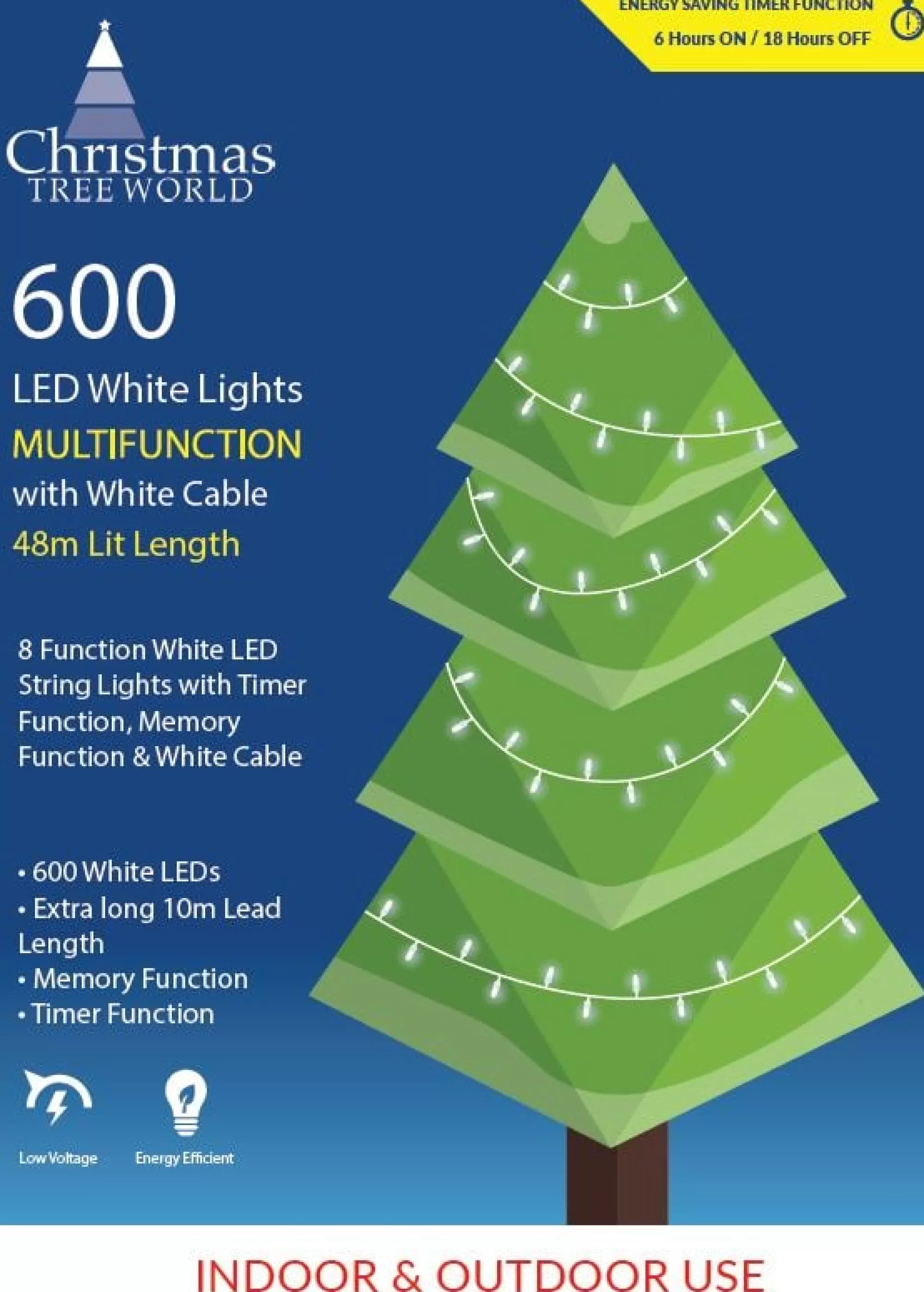 Outlet Christmas Tree World Ctw 600 Multi Function Led Lights With White Cable (3 Colours)