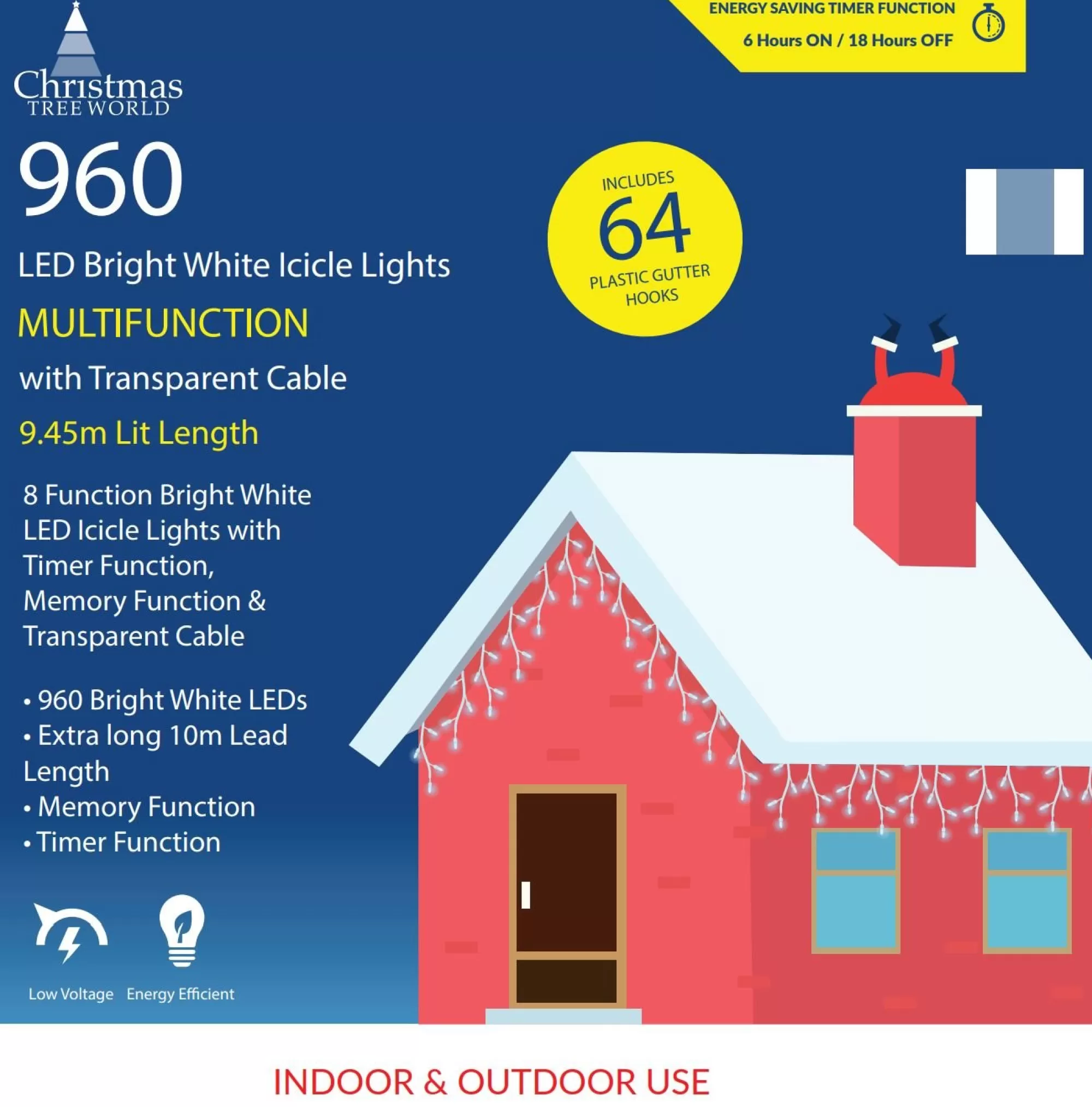 Discount Christmas Tree World Ctw Clear Cable 960 Led Snowing Icicle Light Set - Bright White W/ 64 Gutter Hooks