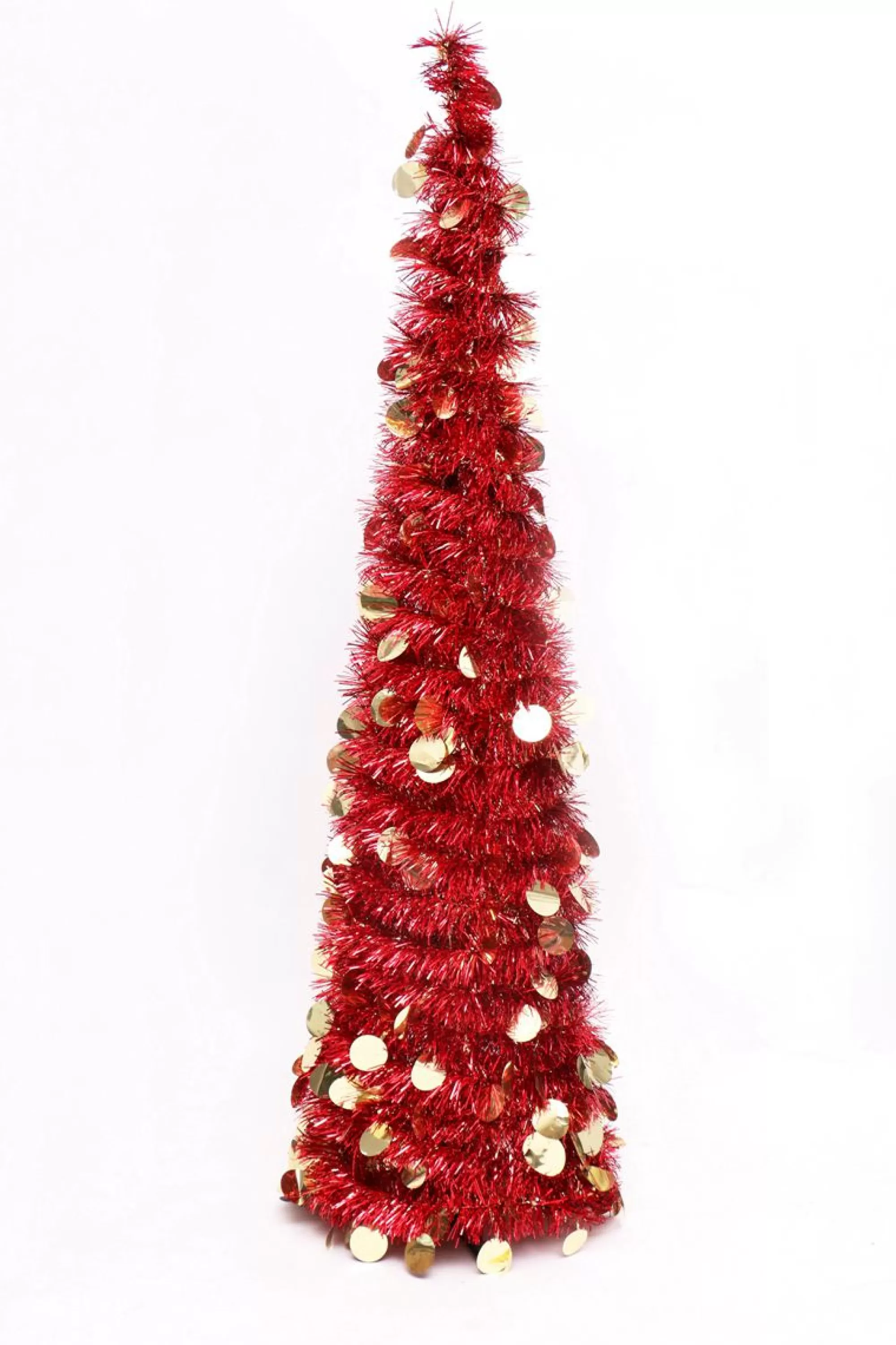 Best Christmas Tree World The 5Ft Slim Red Tinsel Pop Up Christmas Tree