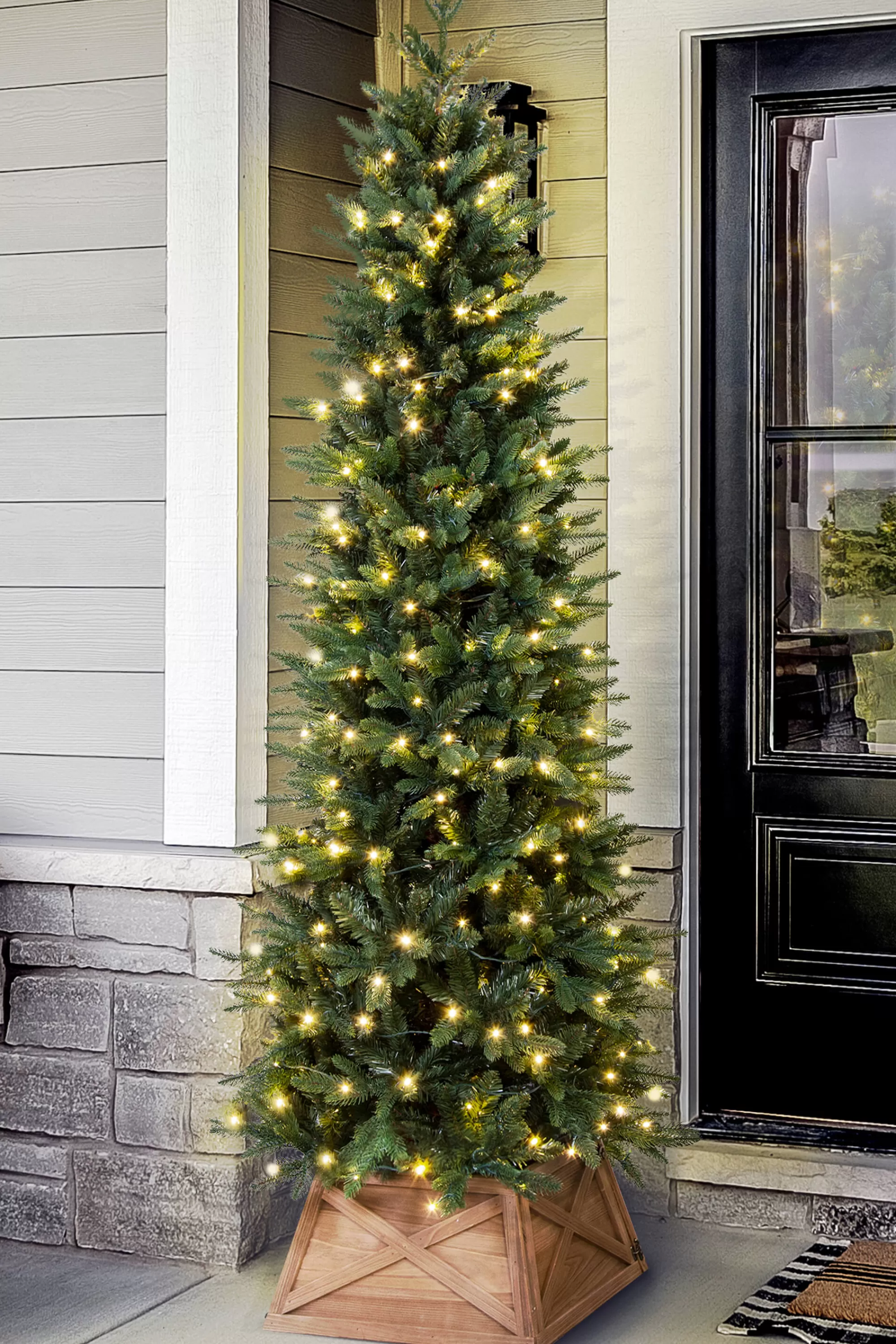 Fashion Christmas Tree World The 6Ft Outdoor Pre-Lit Ultra Slim Mixed Pine