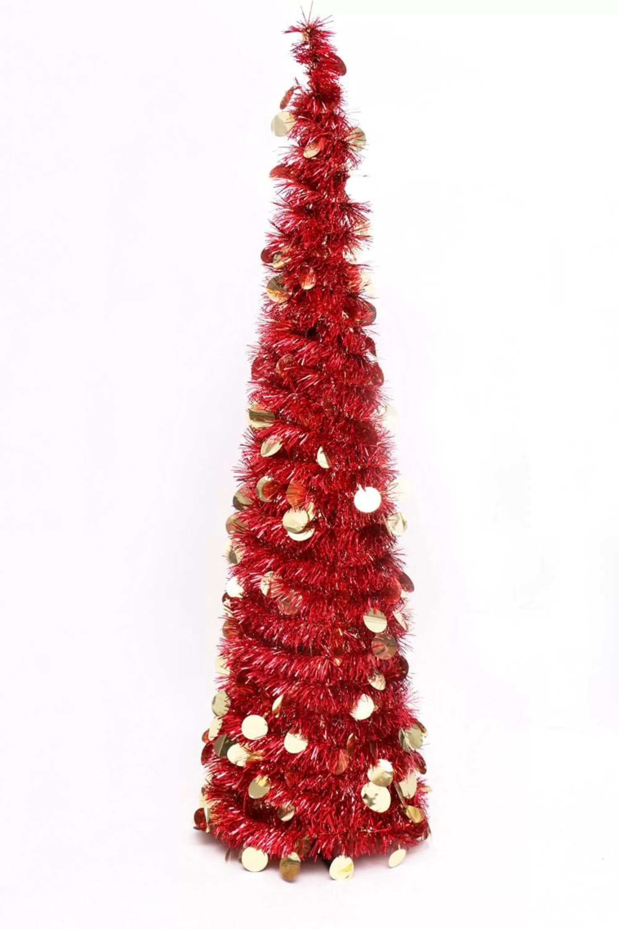 New Christmas Tree World The 7Ft Slim Red Tinsel Pop Up Christmas Tree