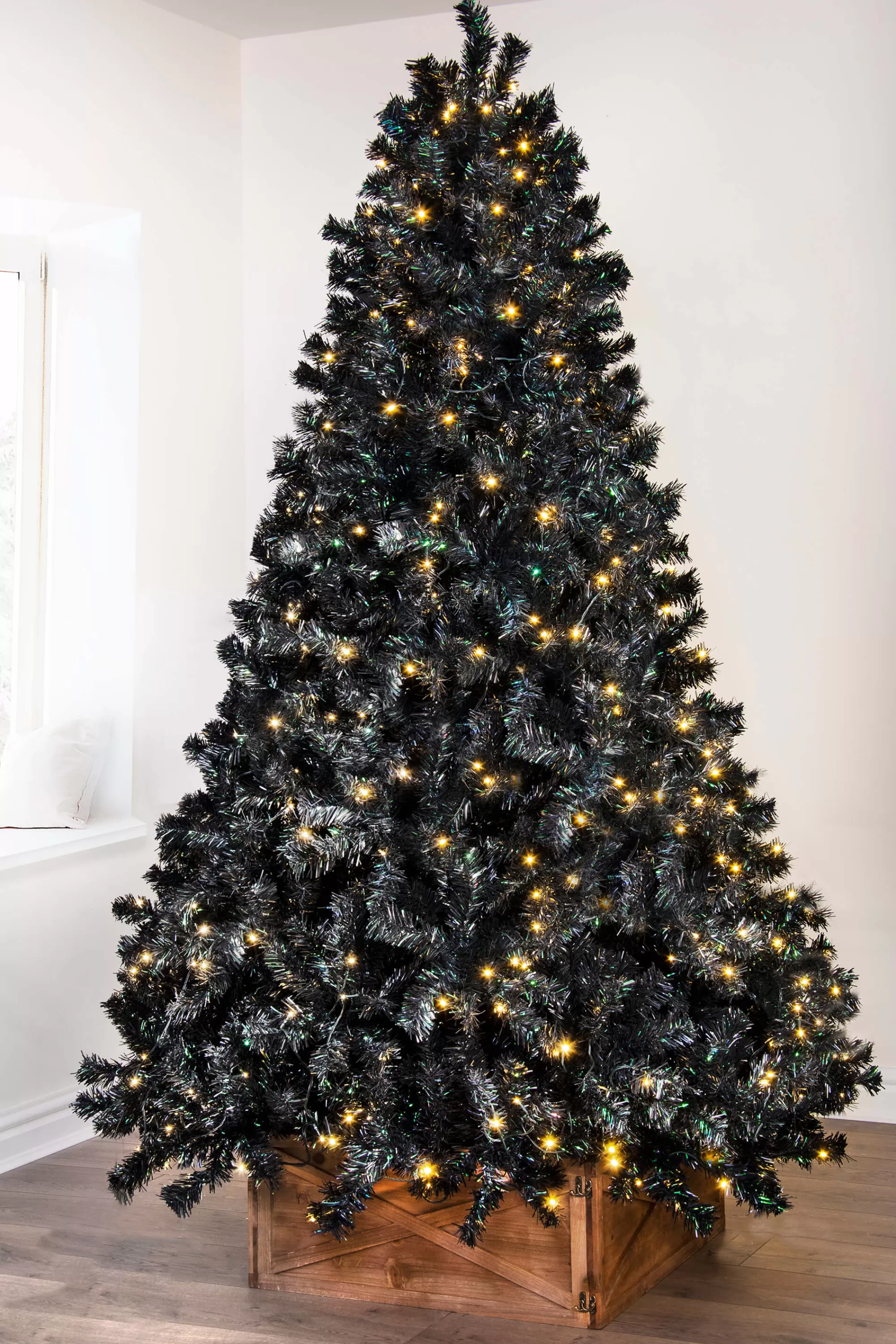 Outlet Christmas Tree World The Pre-Lit Black Iridescence Pine Tree With Warm White Lights (6Ft To 7Ft)