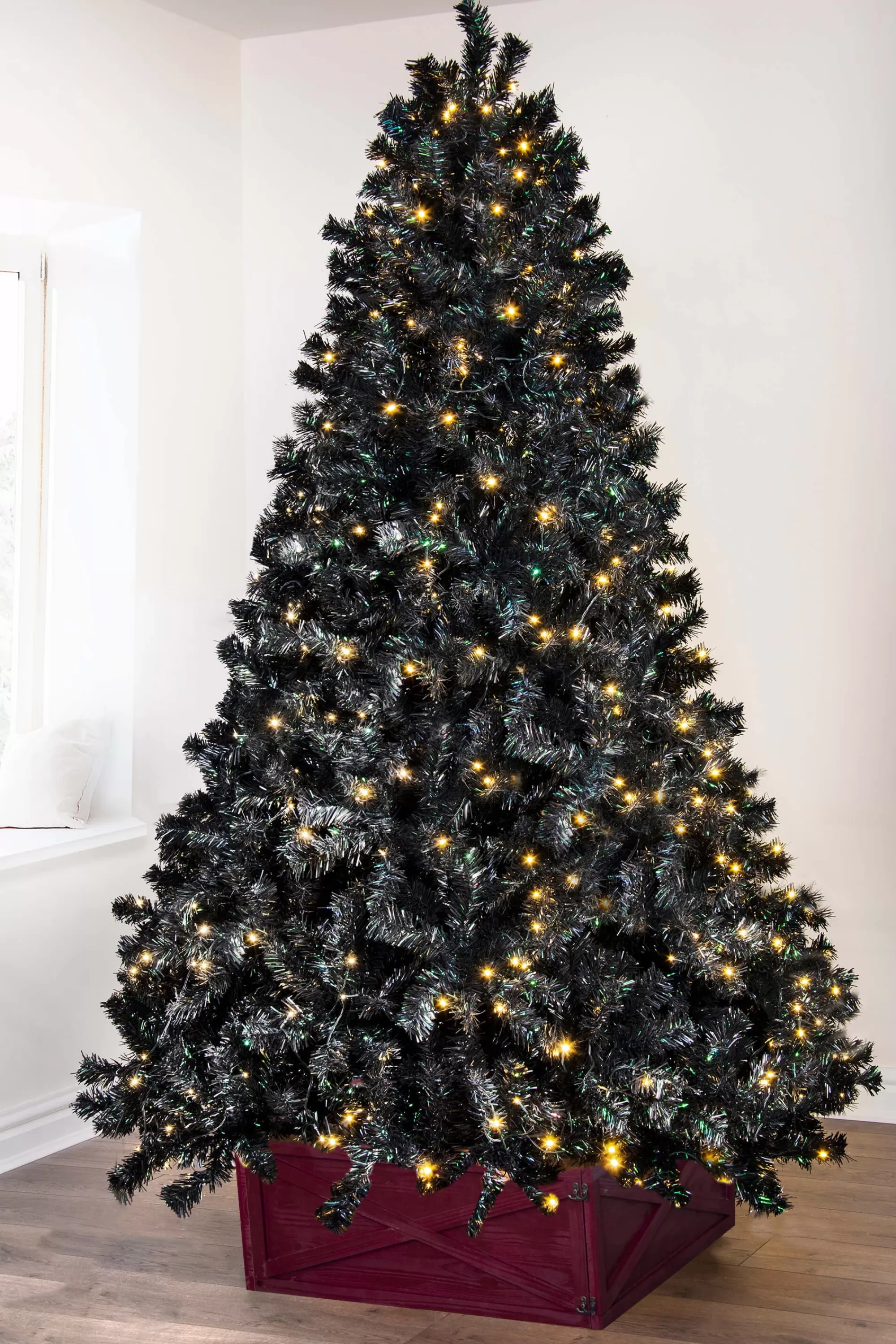 Outlet Christmas Tree World The Pre-Lit Black Iridescence Pine Tree With Warm White Lights (6Ft To 7Ft)
