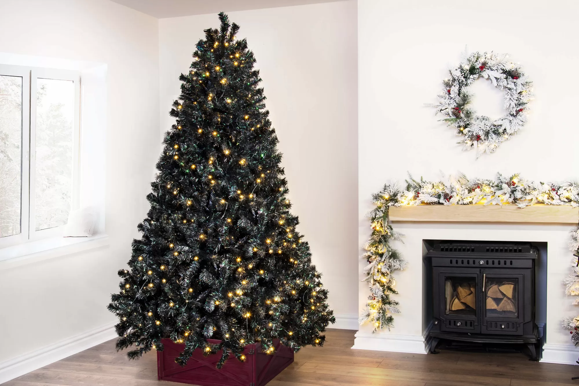 Outlet Christmas Tree World The Pre-Lit Black Iridescence Pine Tree With Warm White Lights (6Ft To 7Ft)