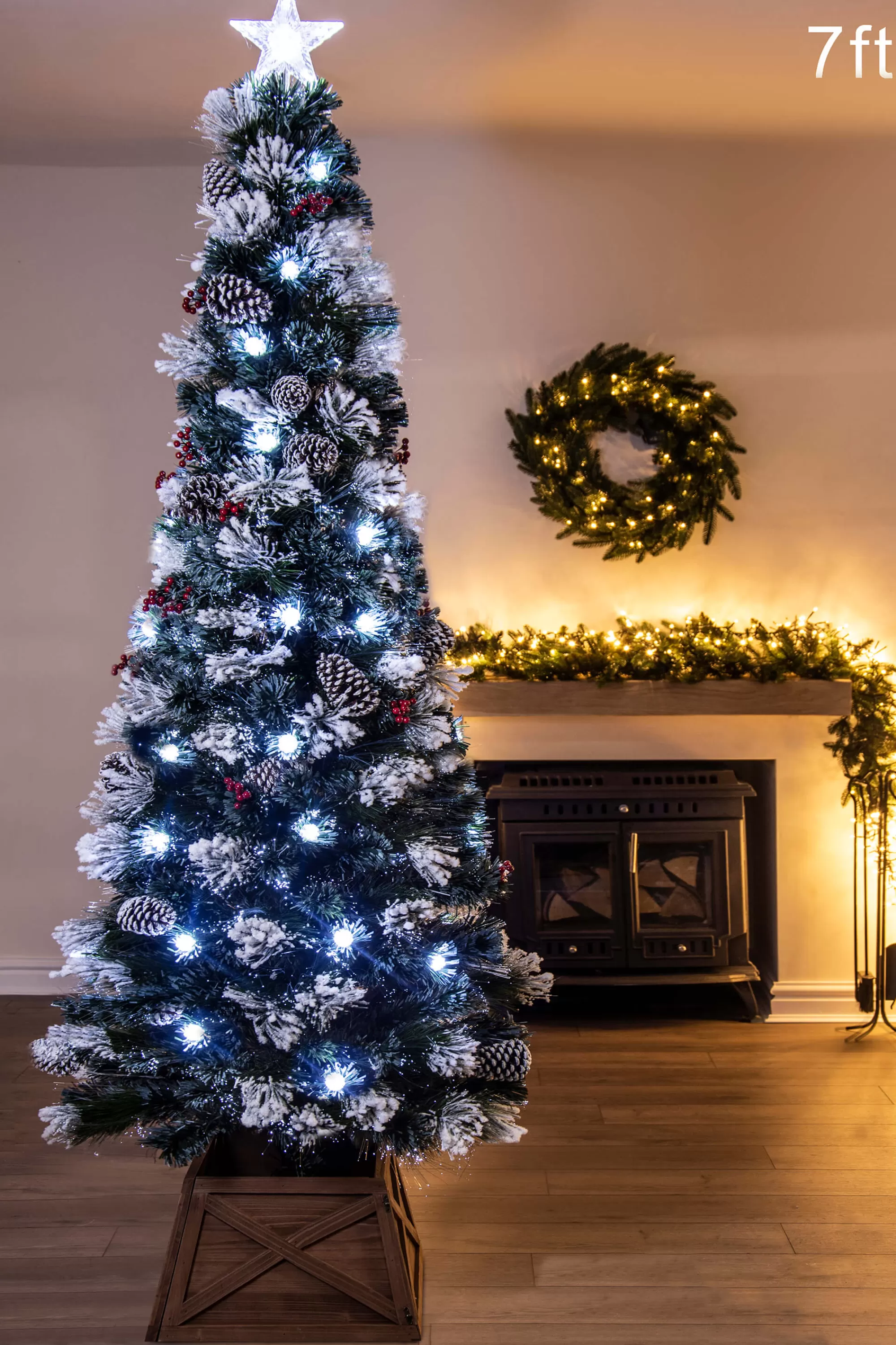 Shop Christmas Tree World The Snowy Led Frosted Pine Fibre Optic Tree