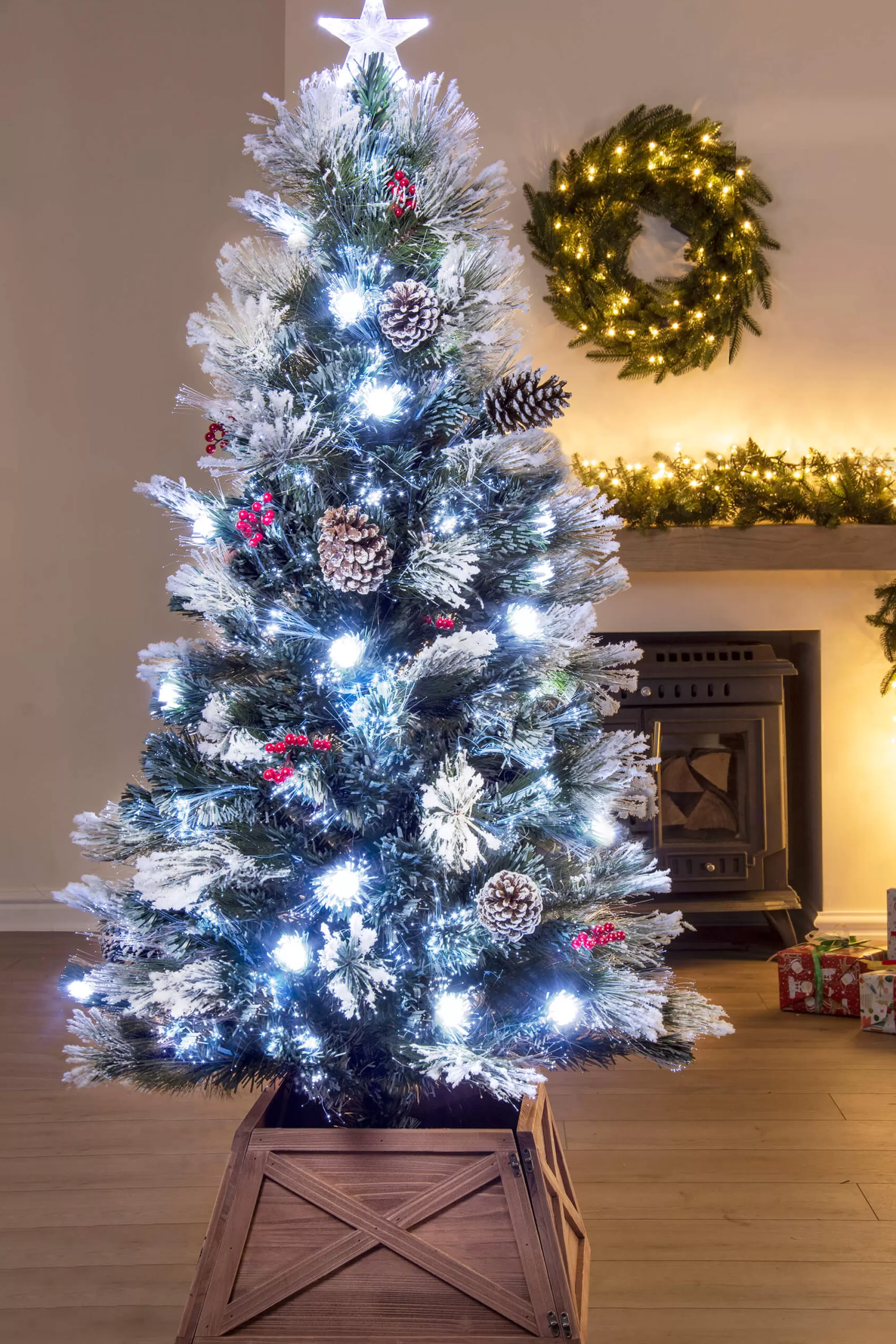 Shop Christmas Tree World The Snowy Led Frosted Pine Fibre Optic Tree